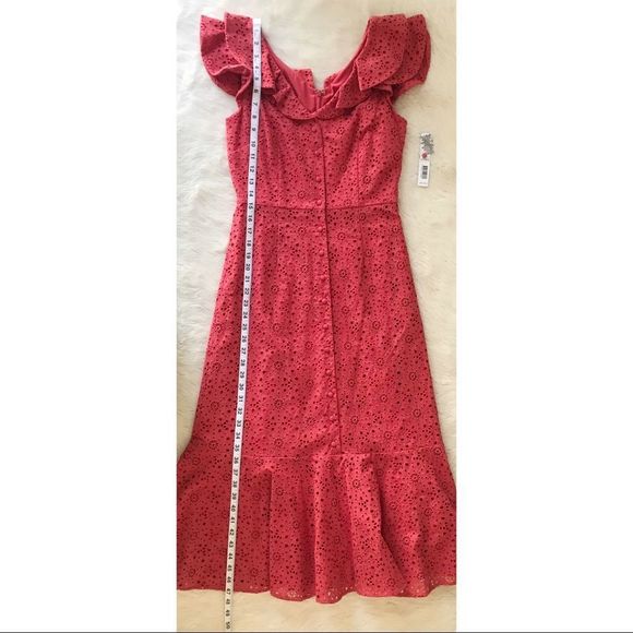 ANTONIO MELANI Cotton Eyelet Midi Dress Button Front Sleeveless Coral Size 4 New - Picture 15 of 16